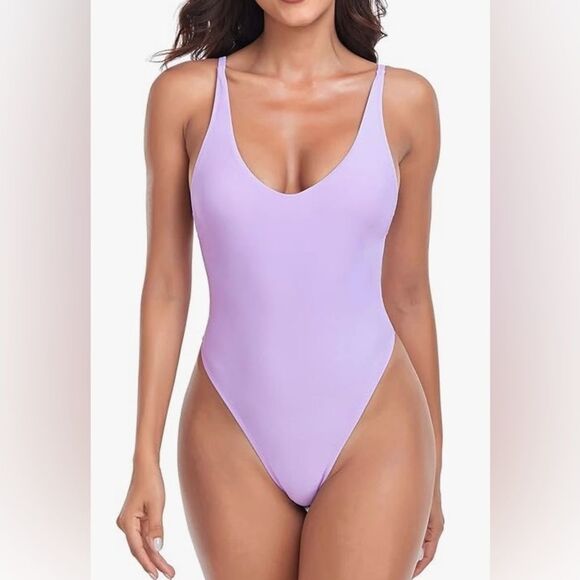 Relleciga Lavender Plus Size One Piece Thong Swimsuit NWT - Picture 1 of 5